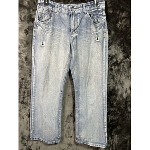 Black Distressed Jeans Mens 32x30‎ Light Wash Y2K Relaxed Fit